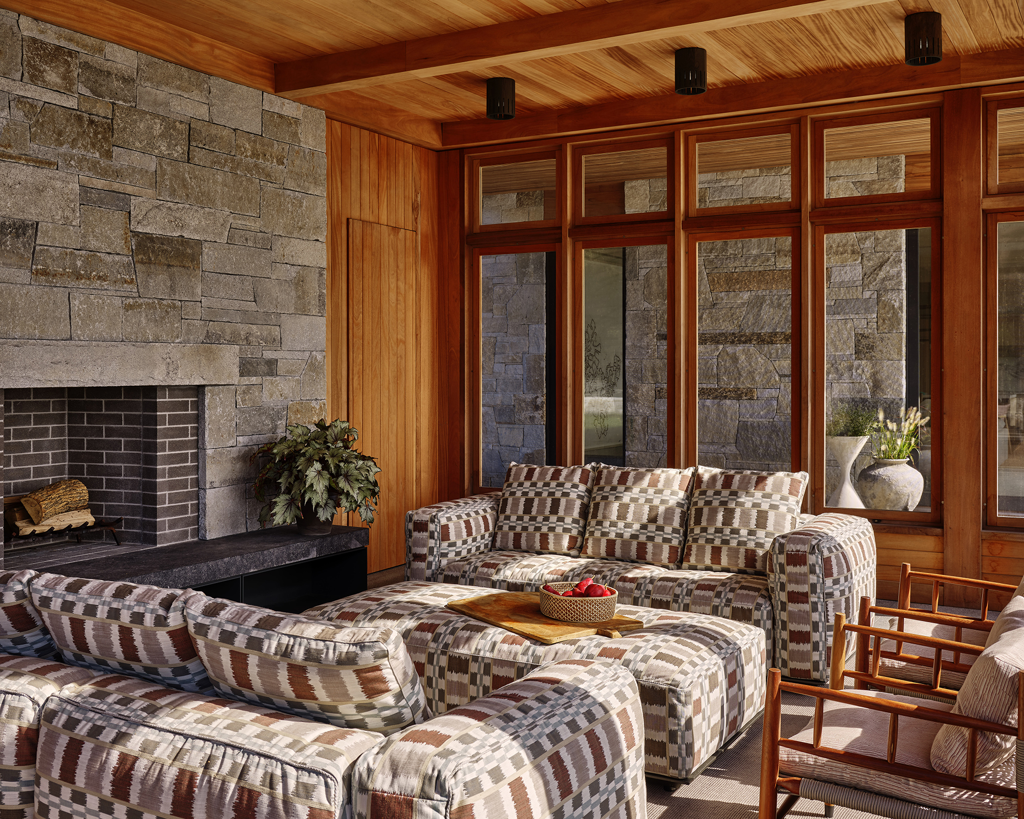living room with brown couch
